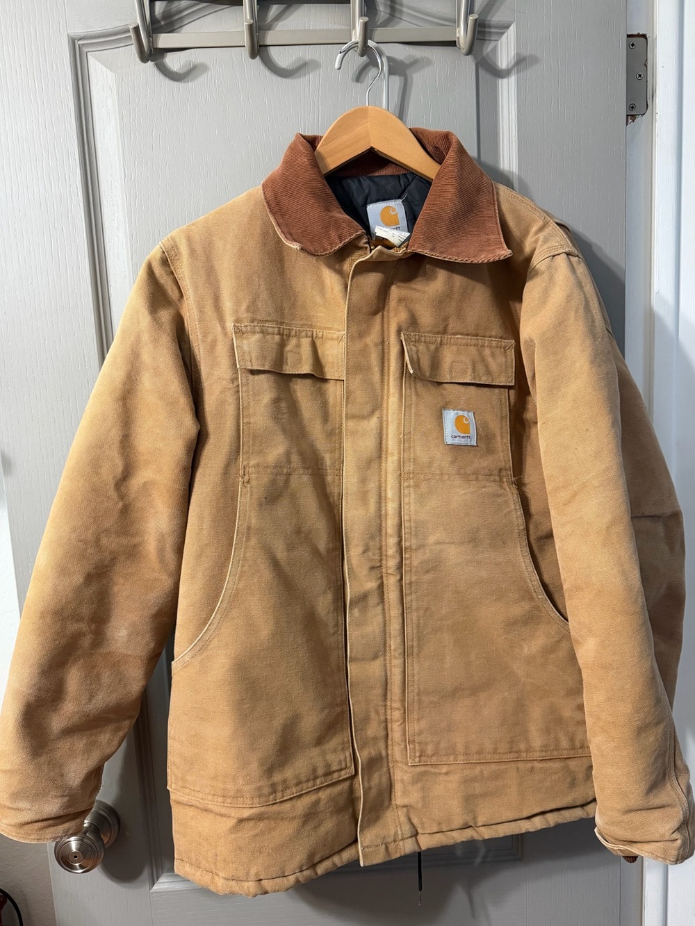 Carhartt Tan Duck Canvas Jacket with Brown Corduroy Collar